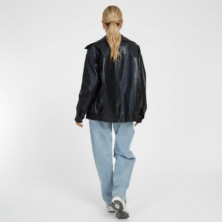Sophia Oversized PU Leather Jacket for Women