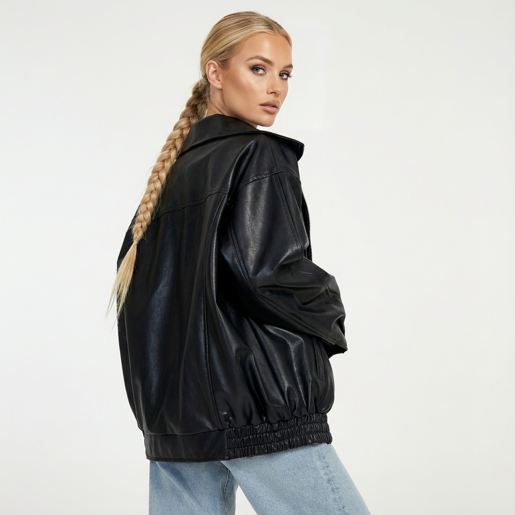 Sophia Oversized PU Leather Jacket for Women