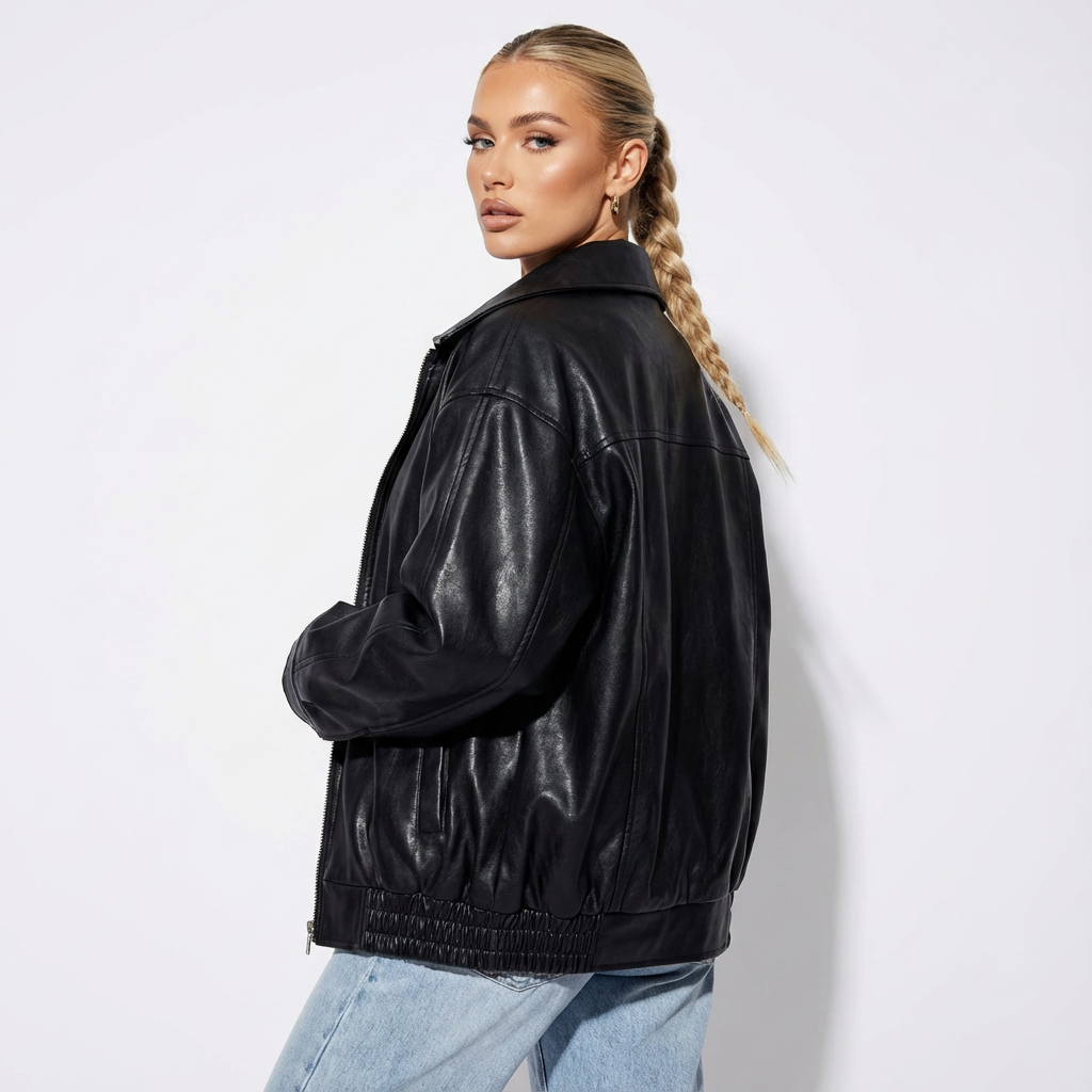 Sophia Oversized PU Leather Jacket for Women