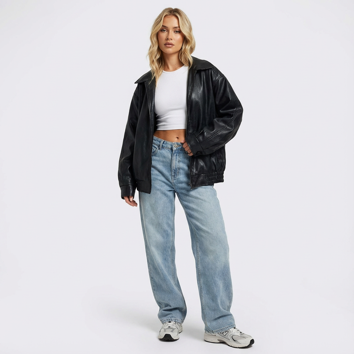 Sophia Oversized PU Leather Jacket for Women