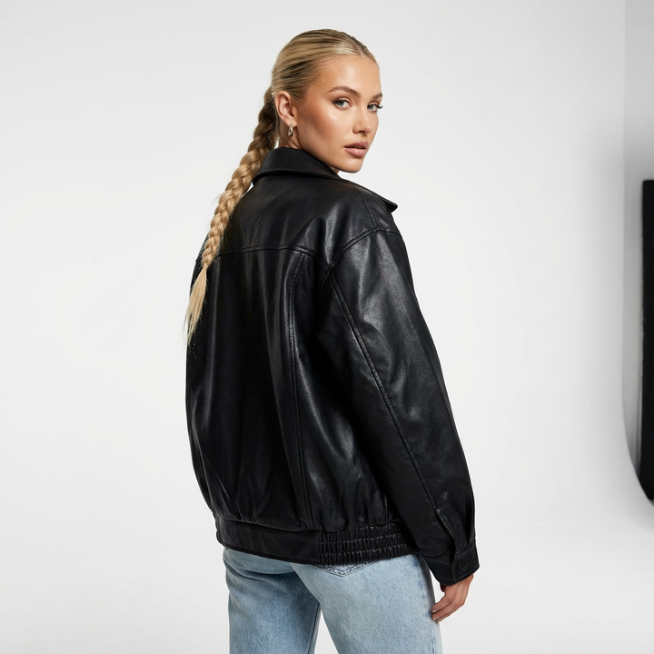 Sophia Oversized PU Leather Jacket for Women